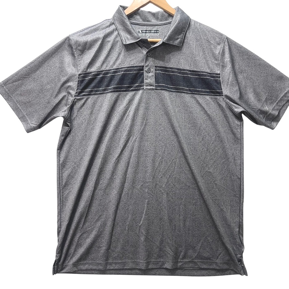 Pebble Beach‎ Dry Luxe Performance  Golf Polo Shirt Gray Black Men's XL